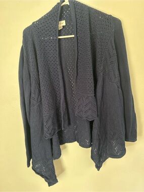 Avenue Navy Open-Front Knit Cardigan